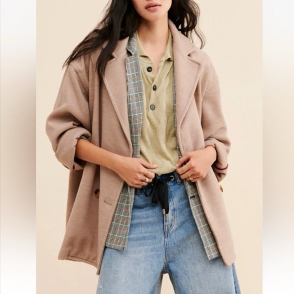 Free People Hanna Super Soft Slouchy Blazer Camel Coat Jacket